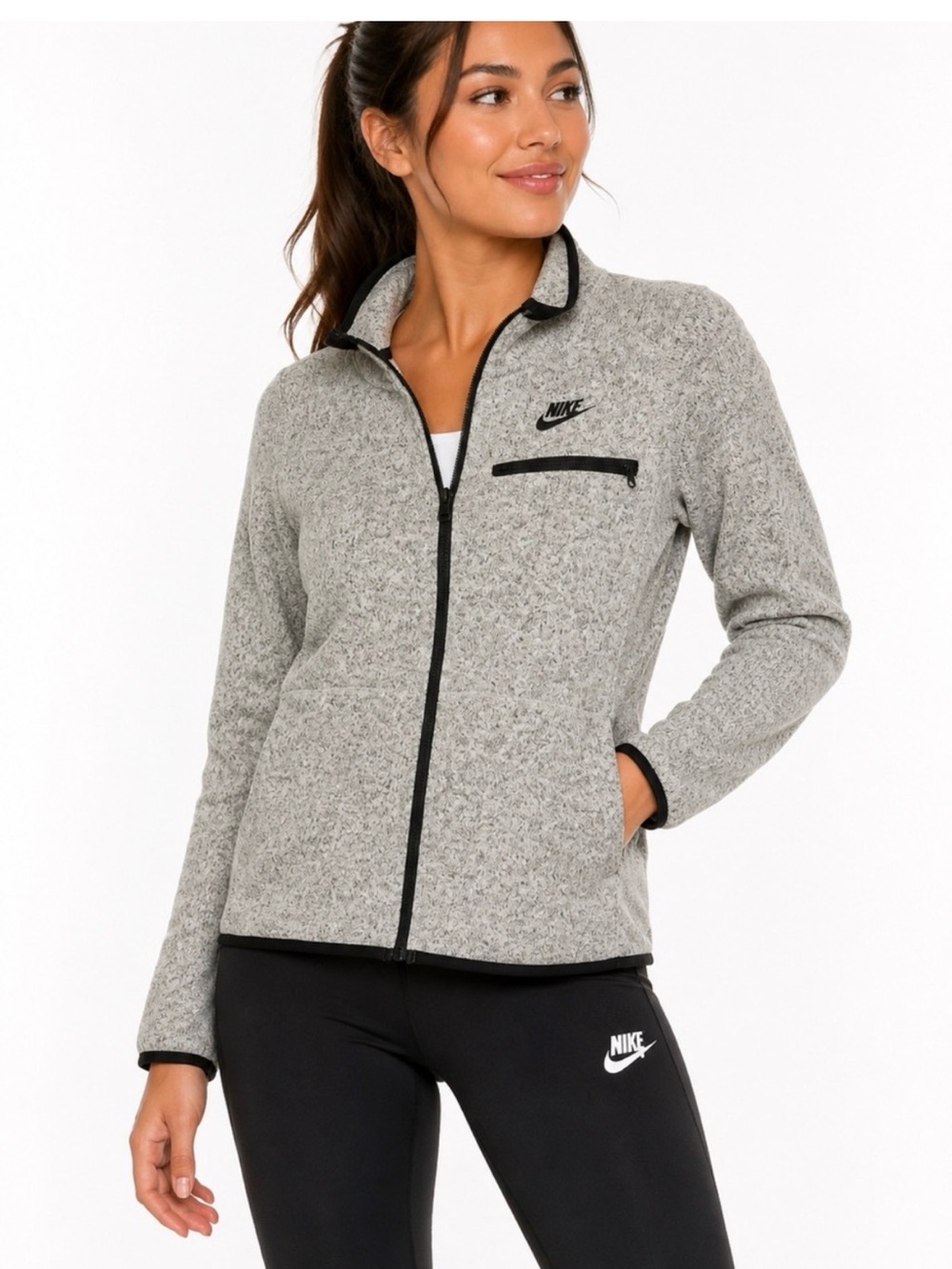 Nike Women’s Heather Gray Full-Zip Fleece Jacket with Black Trim size medium